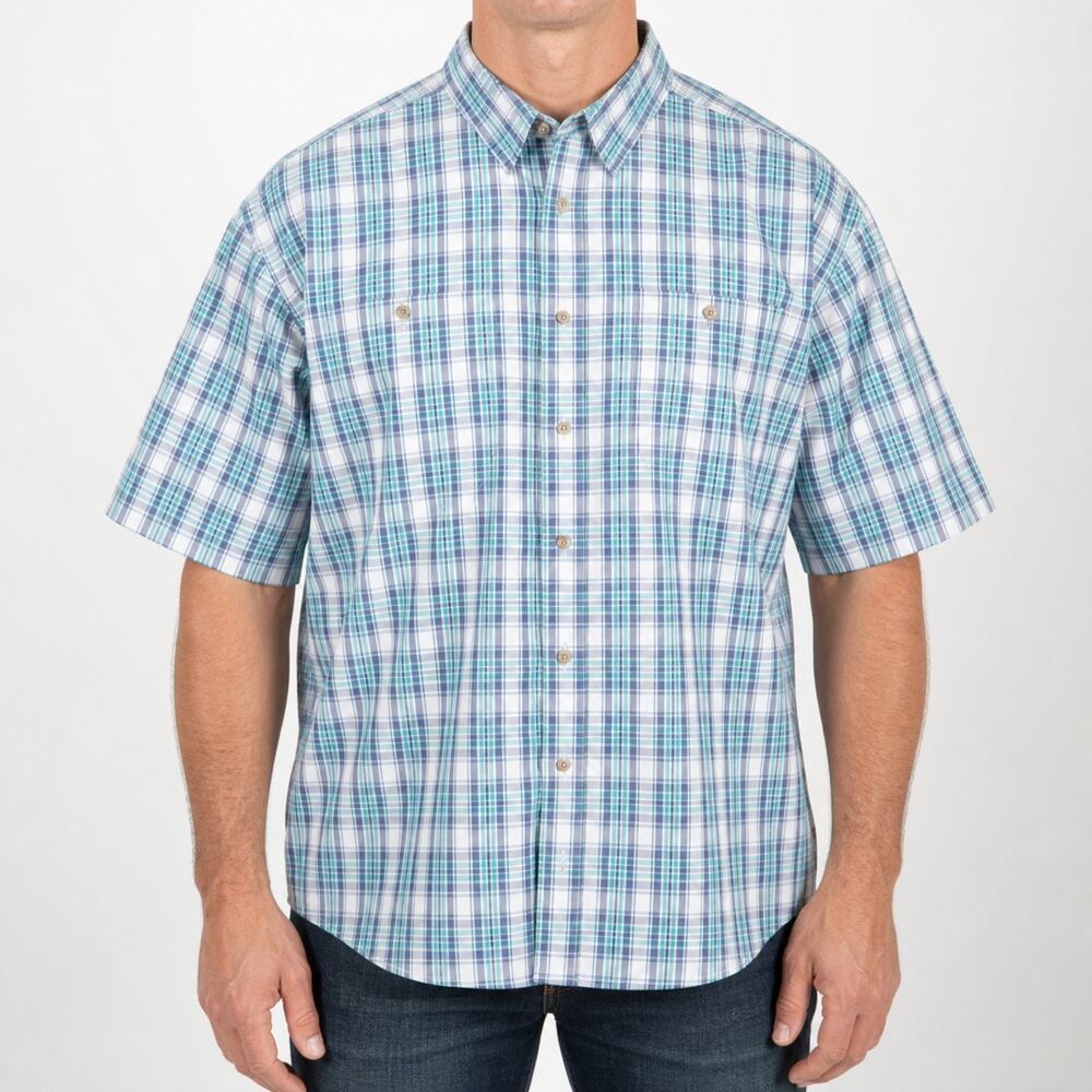 Wrangler Shirt Mens XL Blue Plaid Short Sleeve Rugged Wear Button Down Pocket